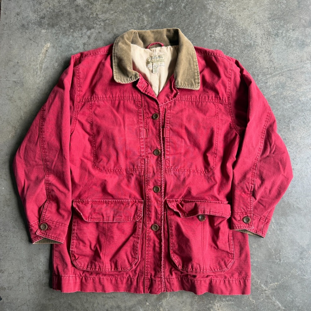 Vintage Cabelas Barn Jacket Chore Coat Womens XL Canvas Corduroy Collar Red Pink